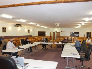 There was plenty of room for physical distancing in the upstairs hall at the Flinton Rec Centre as Addington Highlands Council returned to in-person meetings Tuesday in Flinton. Photo/Craig Bakay